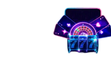 Изображение с картами и рулеткой в неоновом свете, подчеркивающее разнообразие азартных игр в веб-казино Cat. Яркие элементы создают атмосферу азарта.